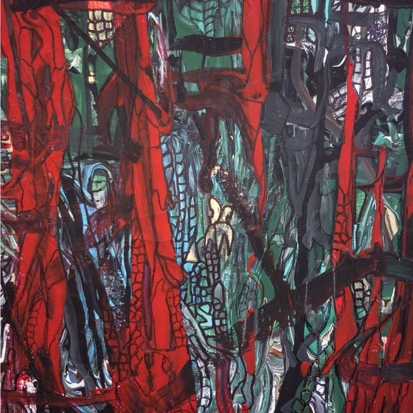Dark Places, red, black, medium size, acrylic original, wall art design painting - Picture 8 of 12